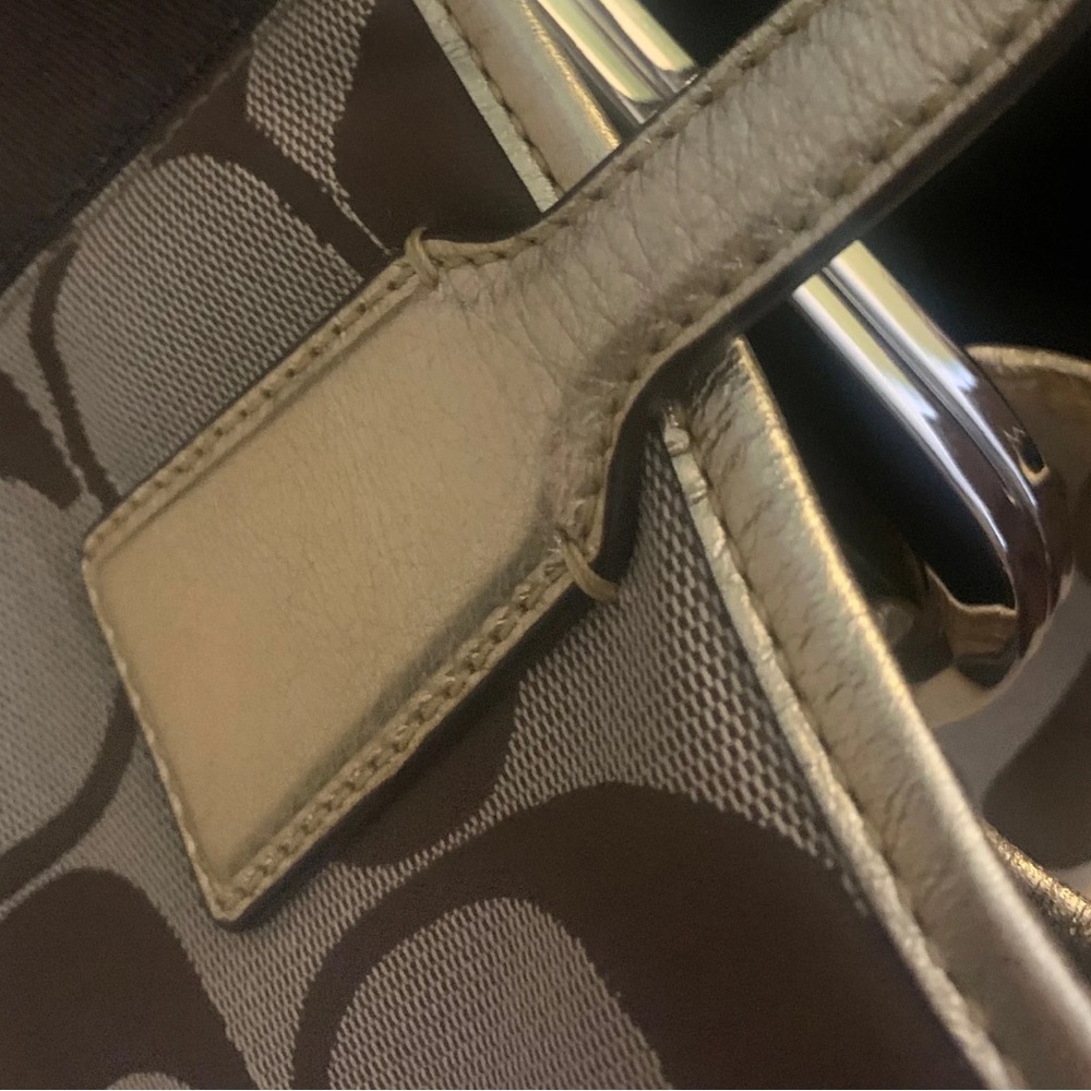 COACH Signature Brown Canvas Gold Leather Shoulder Bag Tote Bag 2000 Y2K Vintage - Picture 10 of 15